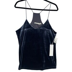 Bishop + Young Blue Velvet Cami Top XL Sleeveless V Neck Casual Party